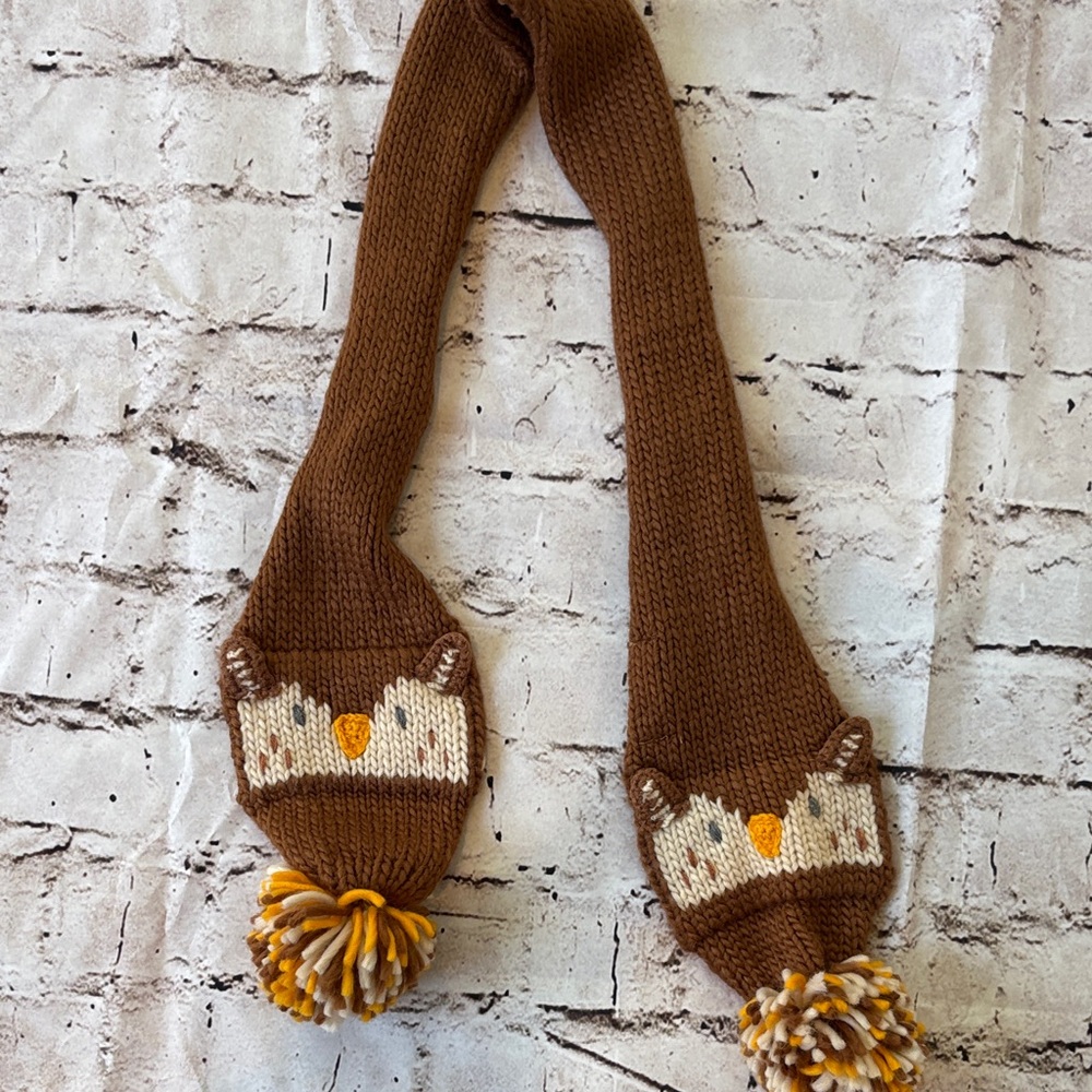 Zara Brown Owl Knit Scarf for Kids